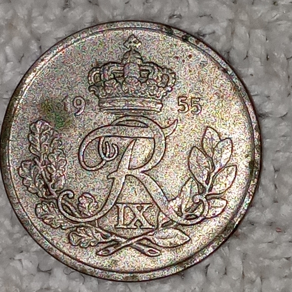 Antique Vintage 1955 Denmark 25 Ore Coin with Crown and Laurel Design